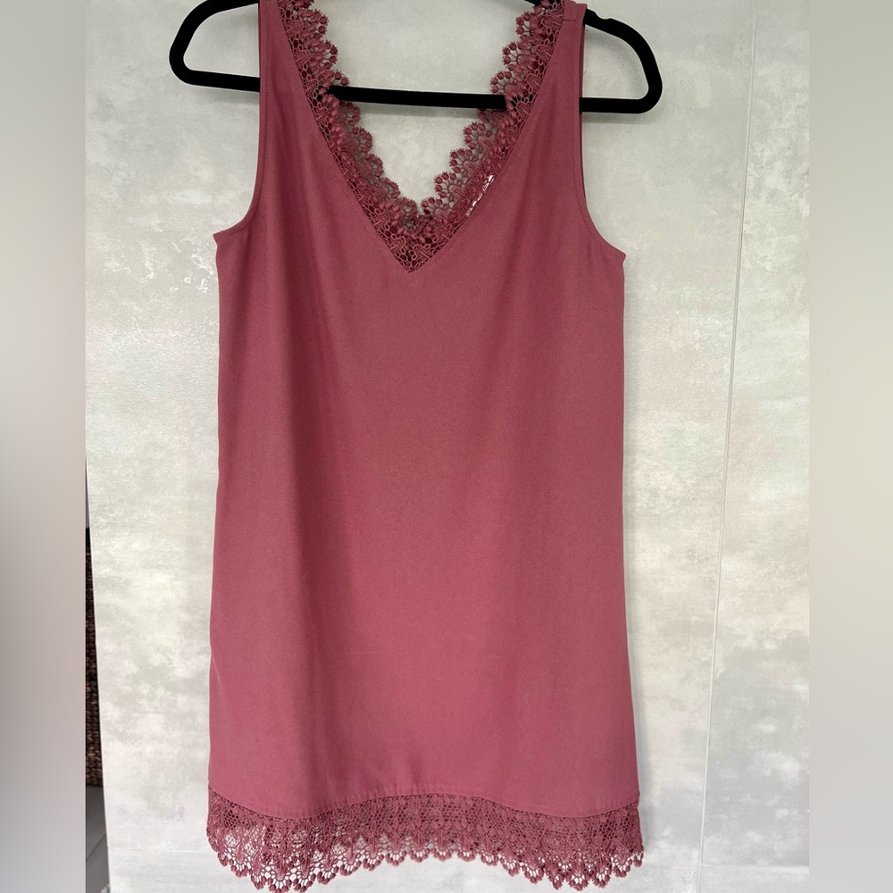 Leith Lace Trim Chemise DRESS in Dusty Rose muave SMALL ruffle summer Nordstrom